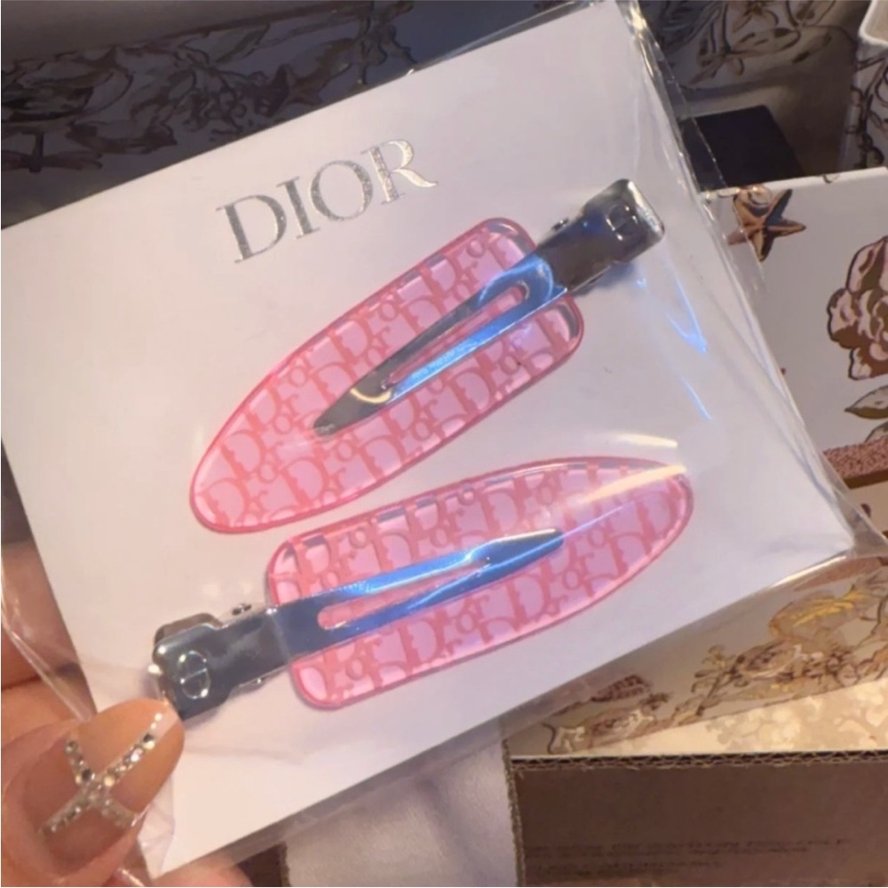 Dior Pink Monogram Acrylic Hair Clips - Set of 2